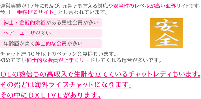運営実績が１７年にも及び、元祖とも言える対応や安全性のレベルが高い海外サイトです。